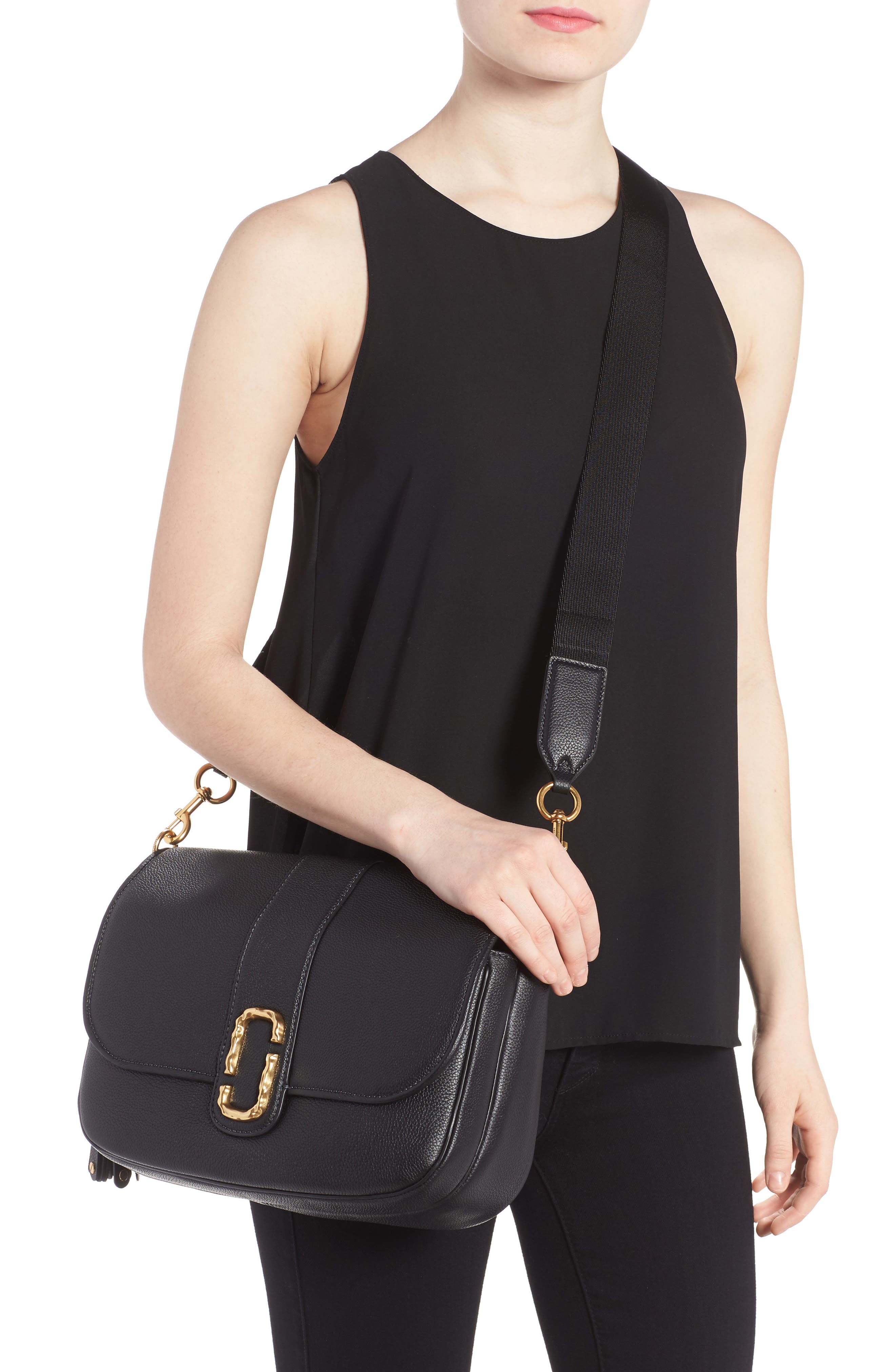 Interlock Leather Crossbody Bag, Alternate, color, BLACK