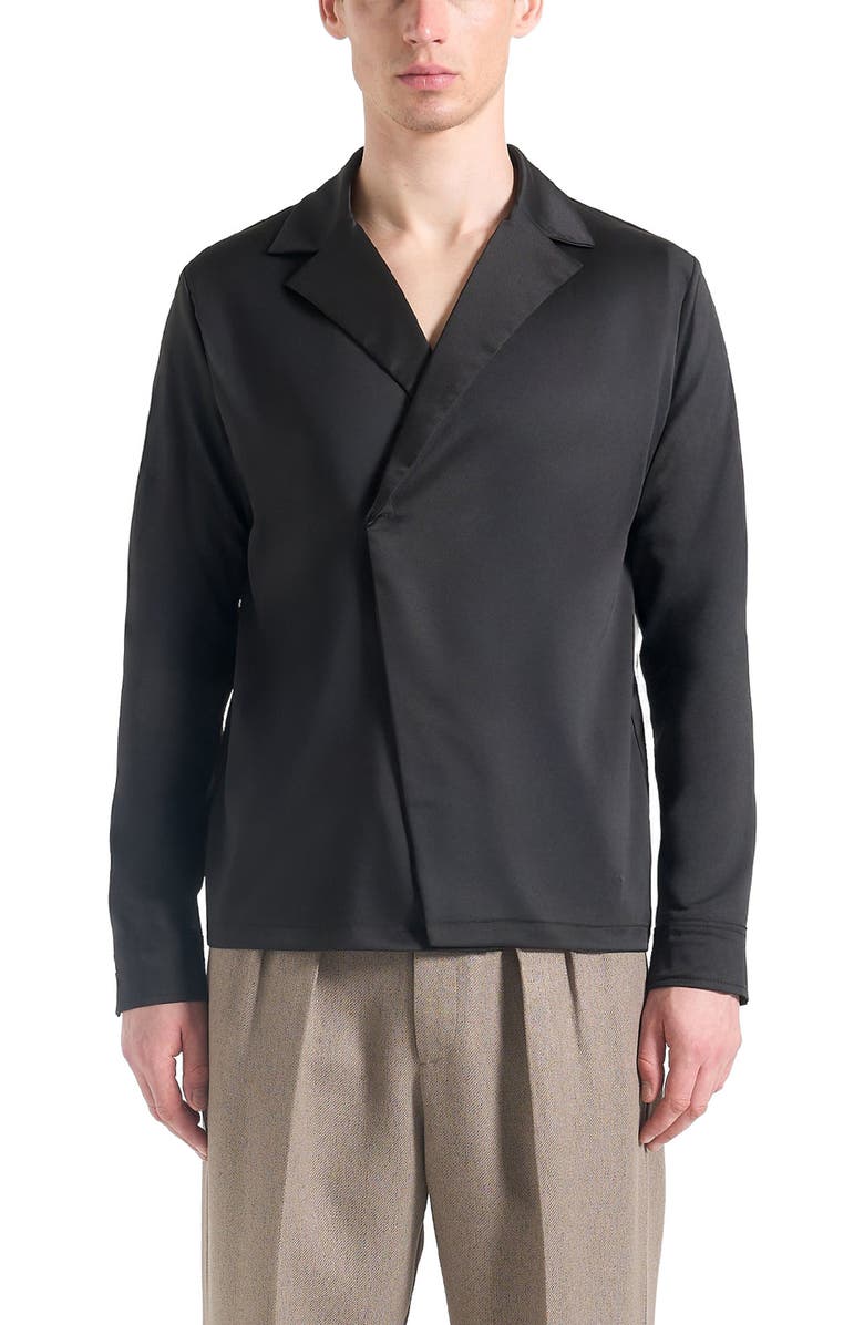 Manière De Voir Alban Satin Double Breasted Shirt, Alternate, color, Black