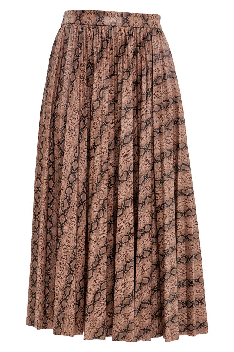 Snakeskin Print Pleated Midi Skirt, Alternate, color, TAN
