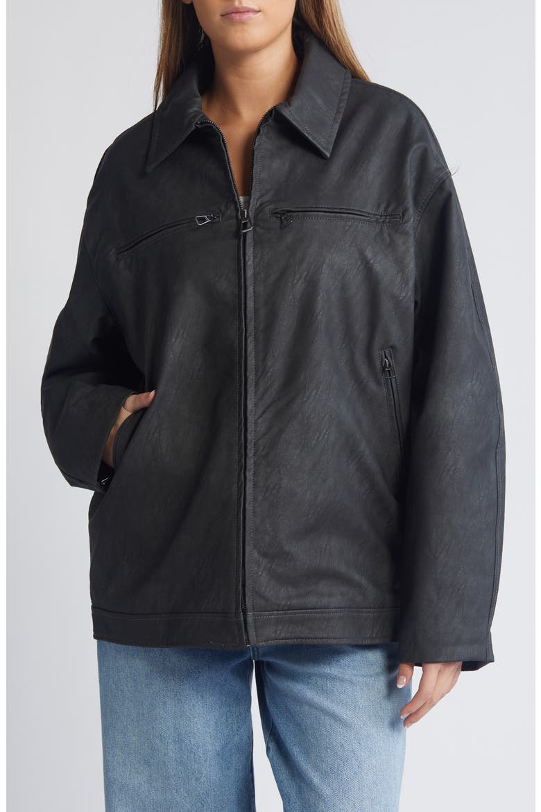 Oversize Faux Leather Jacket, Alternate, color, SLATE