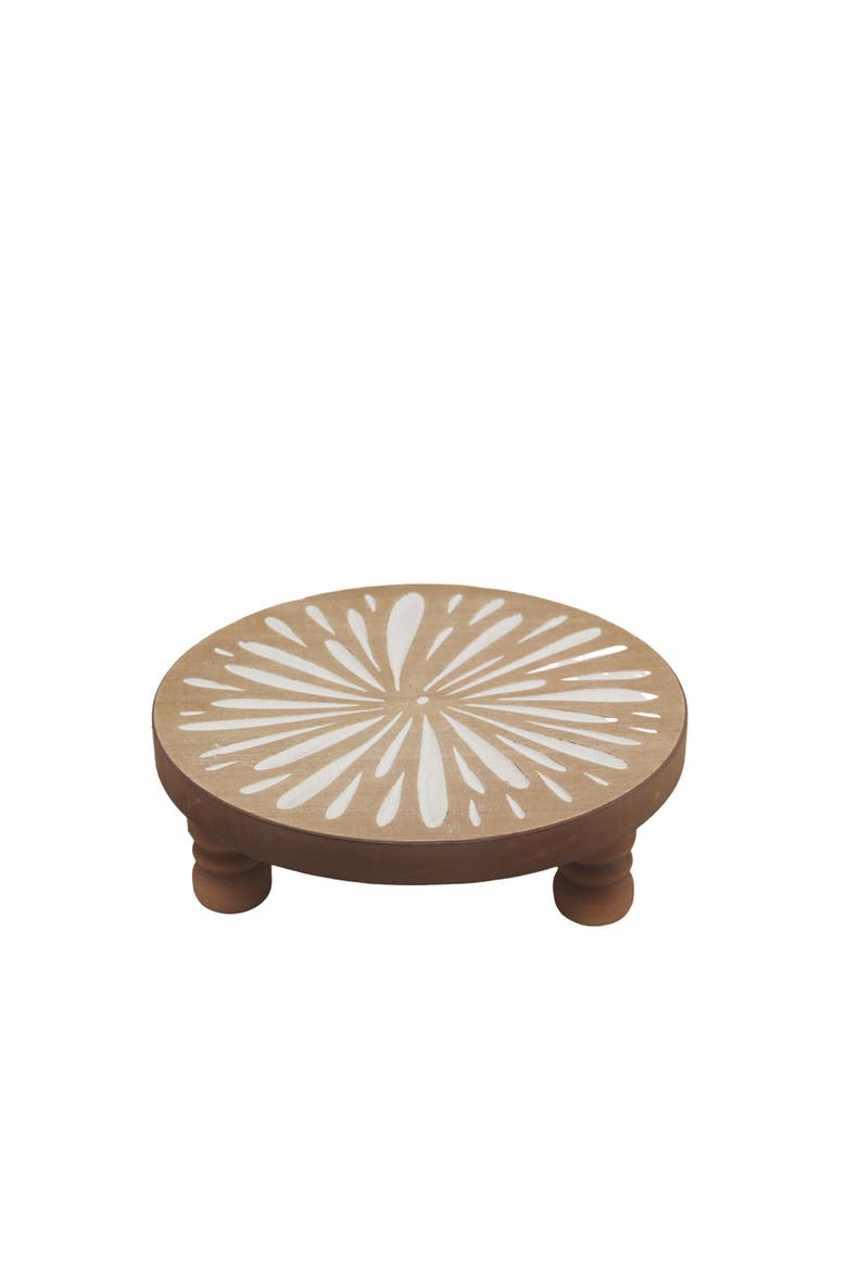 Wood 11 in. Brown Carved Floral Riser, Main, color, Brown