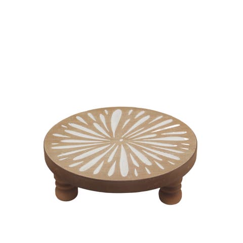 Wood 11 in. Brown Carved Floral Riser