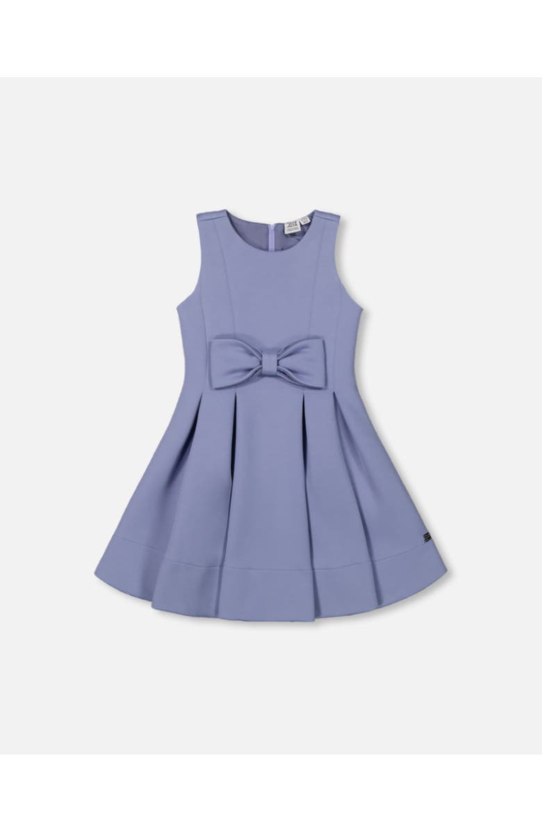 Deux par Deux Girl's Neoprene Bow Dress Old Blue, Main, color, 