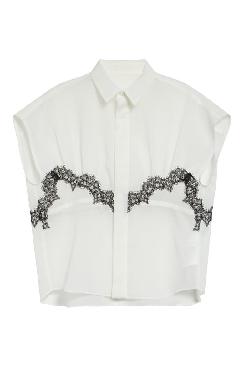 Lace Trim Cap Sleeve Organza Button-Up Shirt, Alternate, color, OFF WHITE