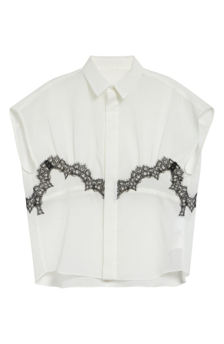 Sacai Lace Trim Cap Sleeve Organza Button-Up Shirt, Alternate, color, Off White