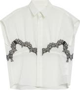Sacai Lace Trim Cap Sleeve Organza Button-Up Shirt