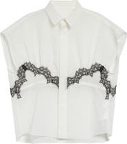 Sacai Lace Trim Cap Sleeve Organza Button-Up Shirt
