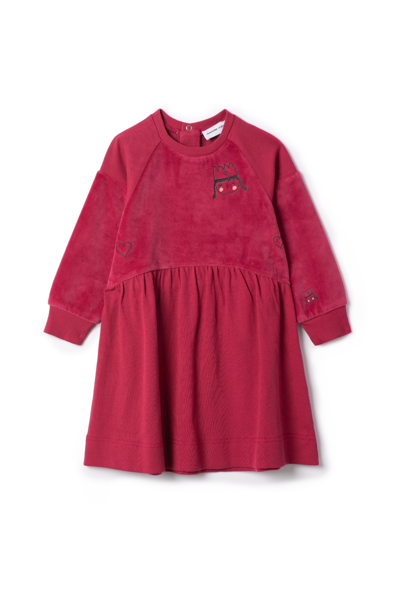 Charlotte & George Cotton Velour Princess Print Dress, Main, color, Berry