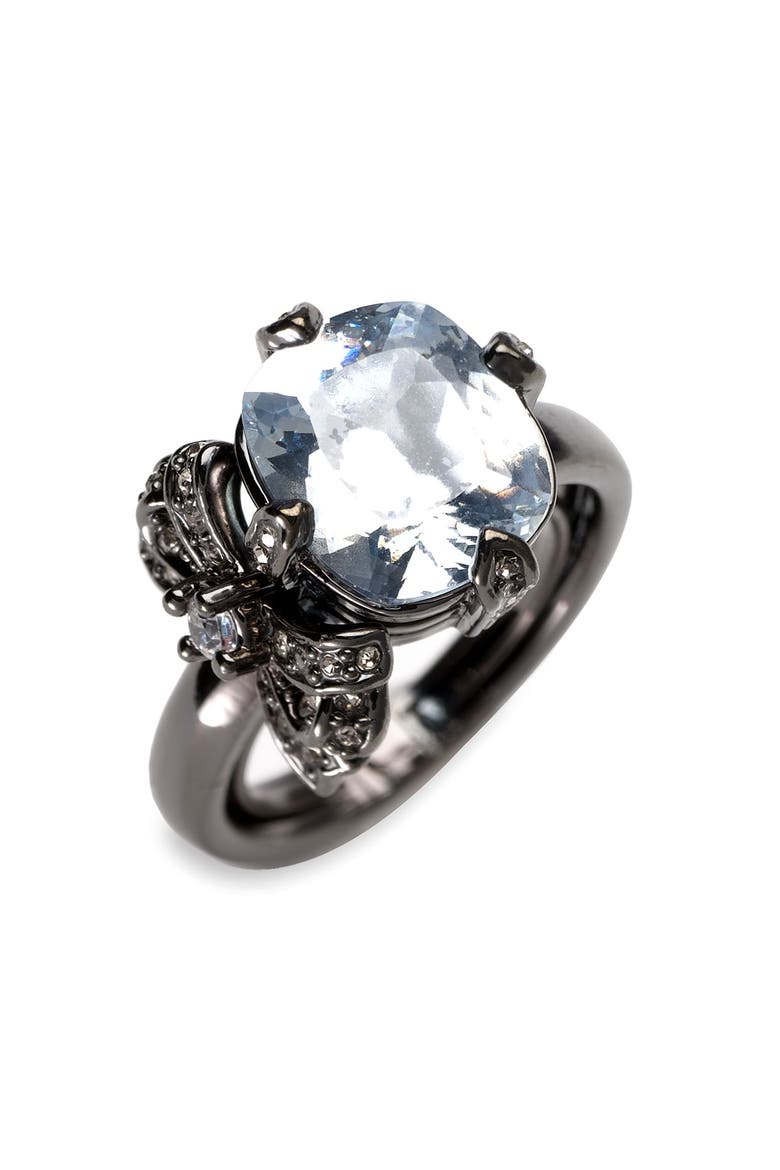 'Couture Cut' Crystal & Bow Ring, Main, color, HEMATITE