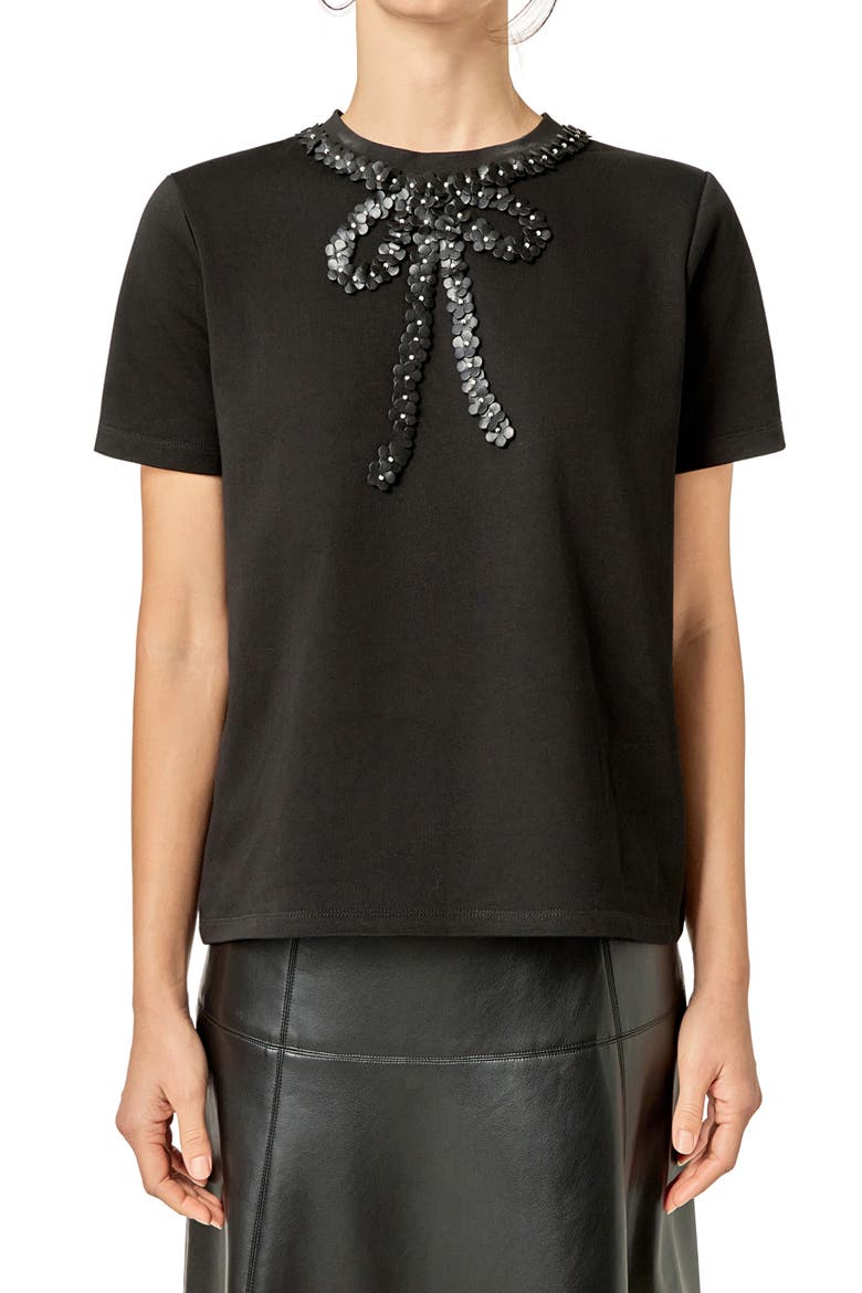 Embellished Floral Bow Top, Alternate, color, BLACK