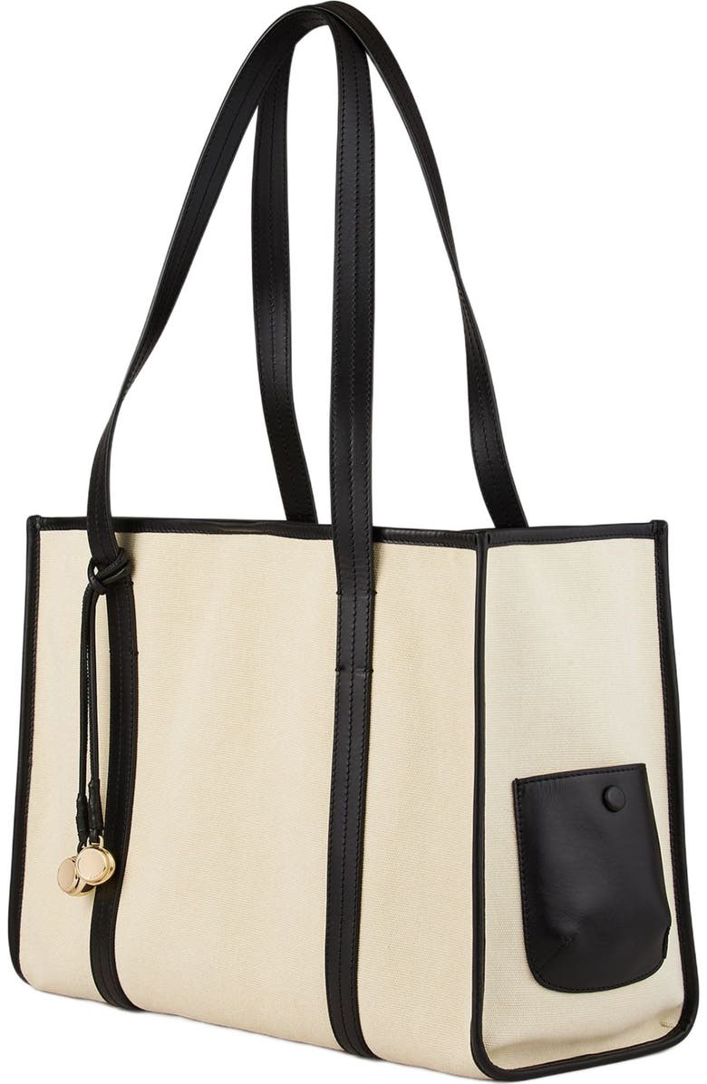 SANDRO Canvas tote bag, Alternate, color, Ecru / Black