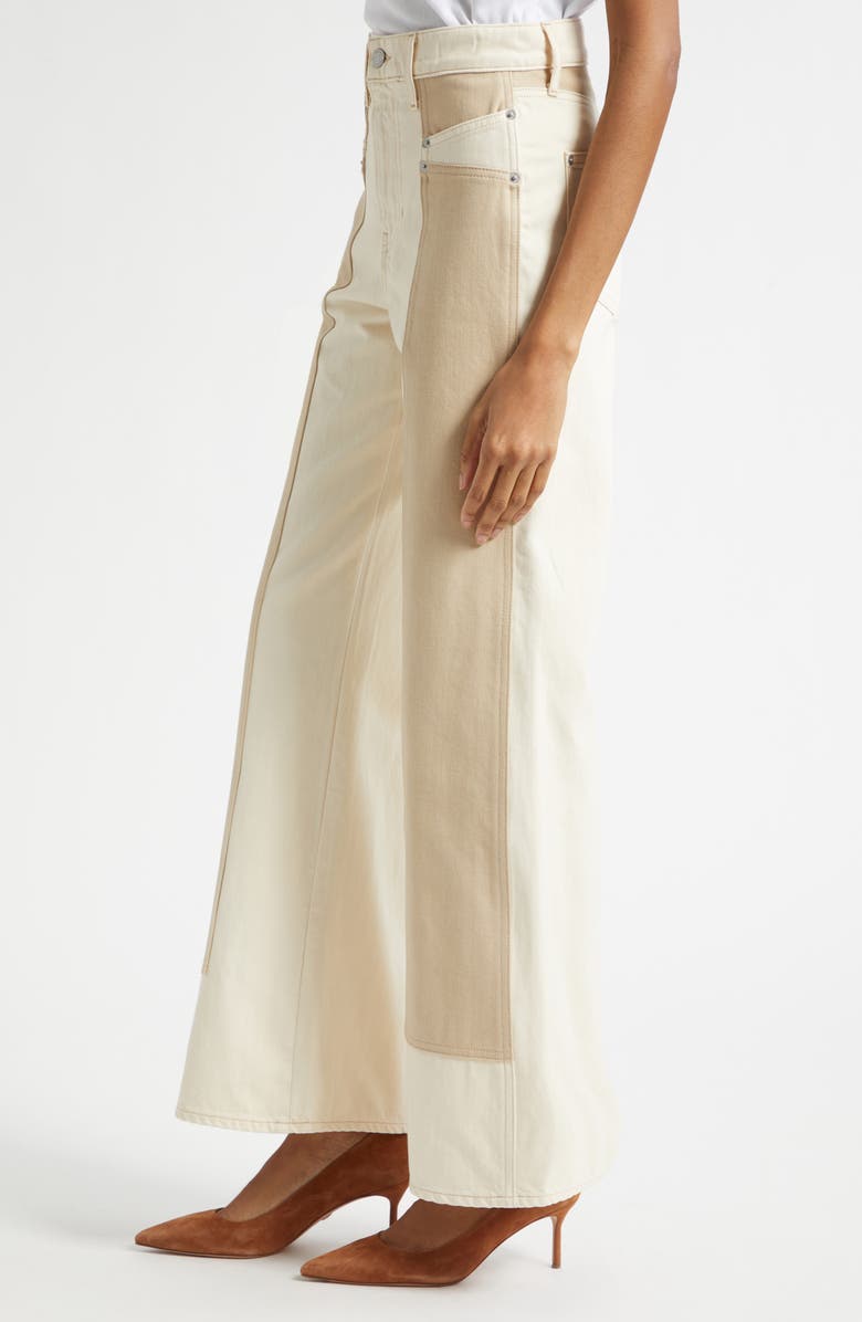 Veronica Beard Taylor High Waist Colorblock Wide Leg Jeans, Alternate, color, Ecru Stone Khaki