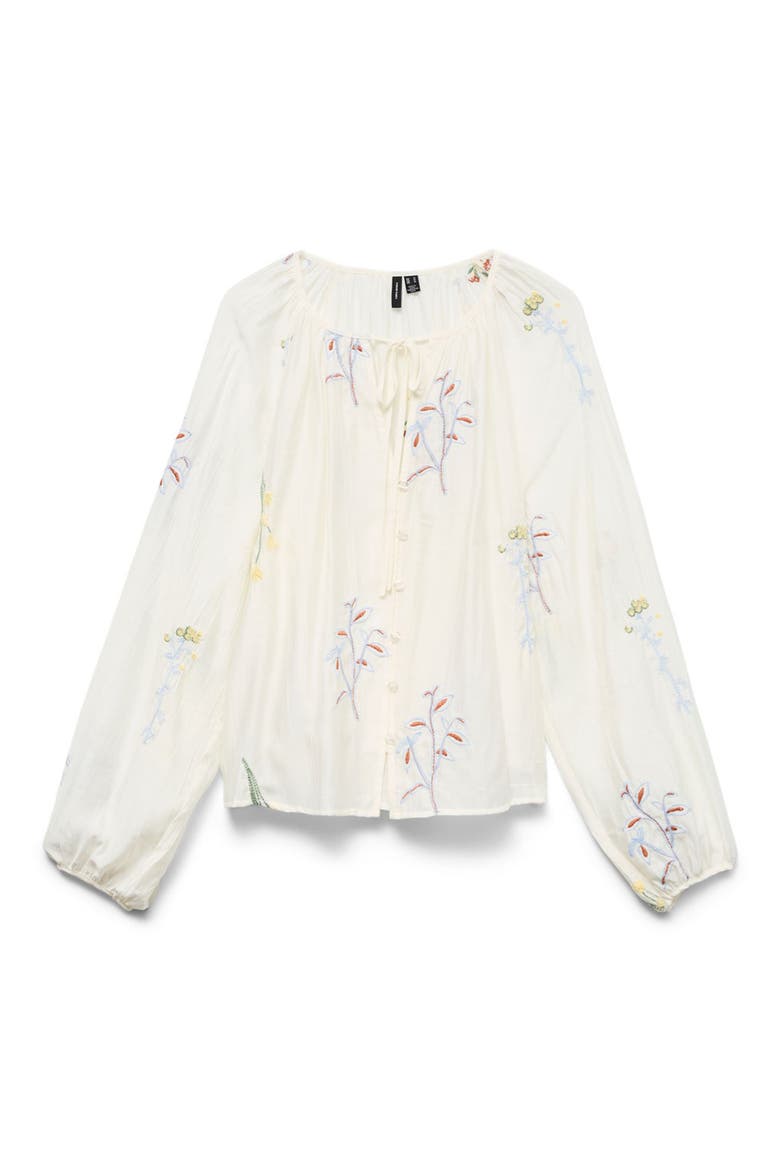 Lina Leaf Embroidered Button-Up Top, Alternate, color, SNOW WHITE DETAILCOLORFUL EMB