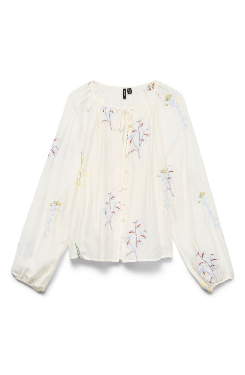 VERO MODA Lina Leaf Embroidered Button-Up Top, Alternate, color, Snow White Detailcolorful Emb