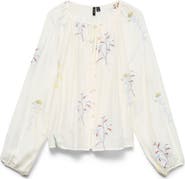 VERO MODA Lina Leaf Embroidered Button-Up Top