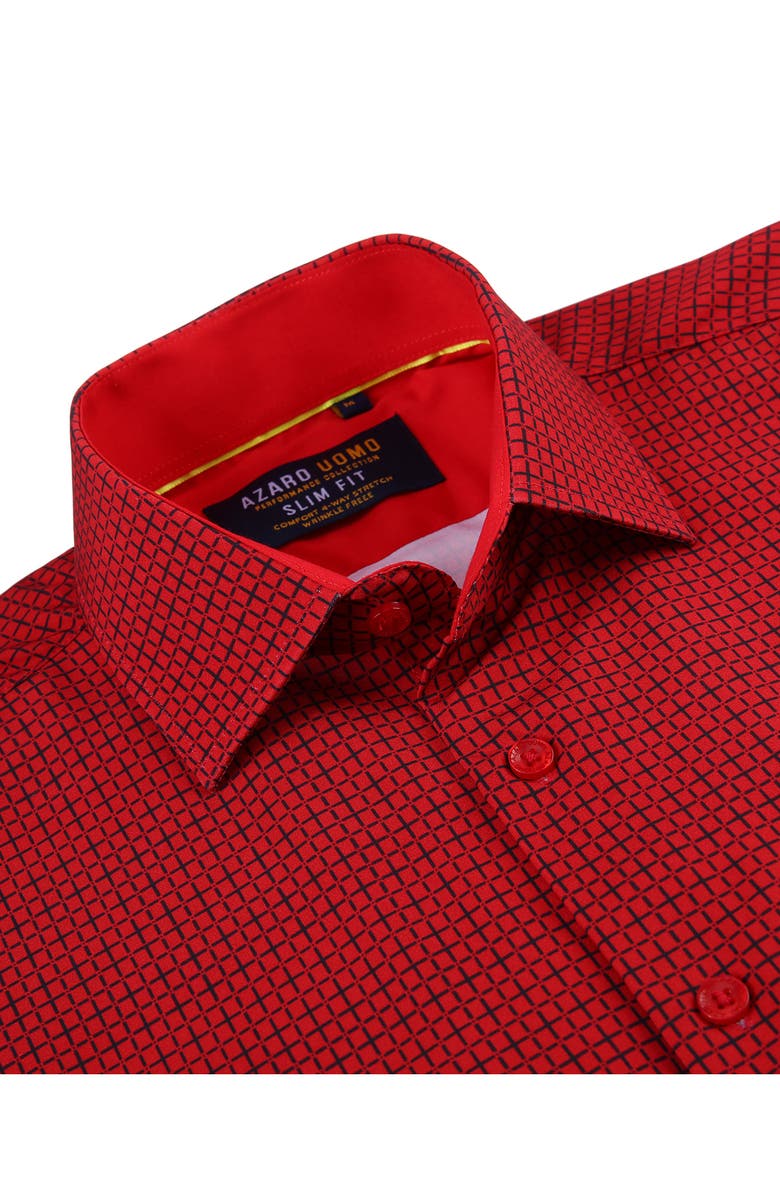 Azaro Uomo Slim Fit Grid Print Performance Dress Shirt, Alternate, color, Red
