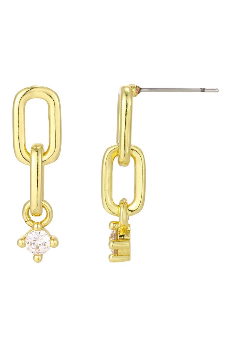 14K Gold Plated Cubic Zirconia Paper Clip Link Drop Earrings, Main, color, GOLD