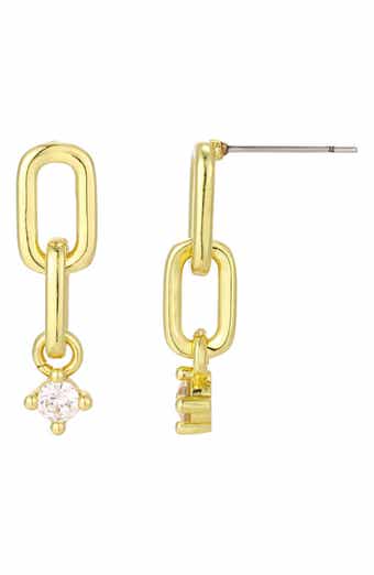 14K Gold Plated Cubic Zirconia Paper Clip Link Drop Earrings