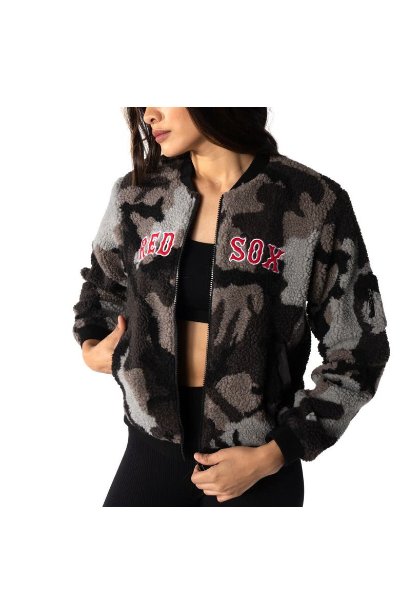 THE WILD COLLECTIVE Women's The Wild Collective Black Boston Red Sox Camo Sherpa Full-Zip Bomber Jacket, Alternate, color, Black