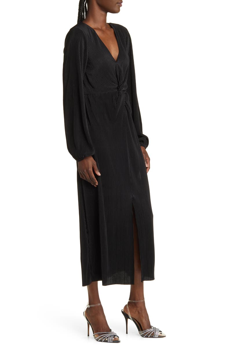 FLORET STUDIOS V-Neck Long Sleeve Plissé Midi Dress, Alternate, color, 