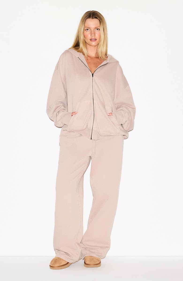 SKIMS Boxy Zip-Up Fleece Hoodie, Alternate, color, Light Fawn