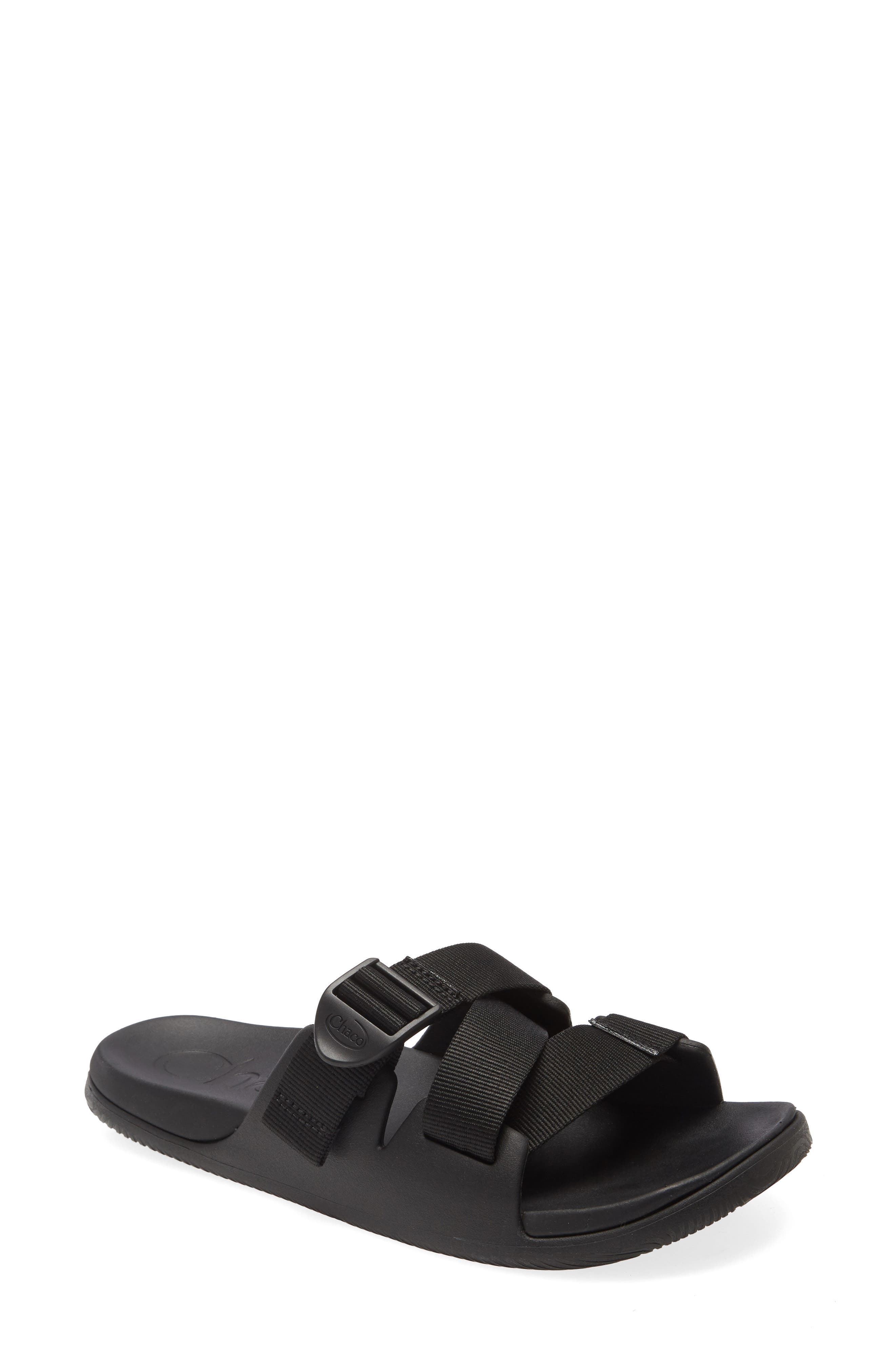 Chillos Slide Sandal, Main, color, BLACK FABRIC