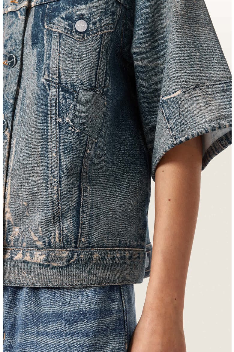 Juni Distressed French Terry Denim Shirt, Alternate, color, ILLUSION TINT BLUE