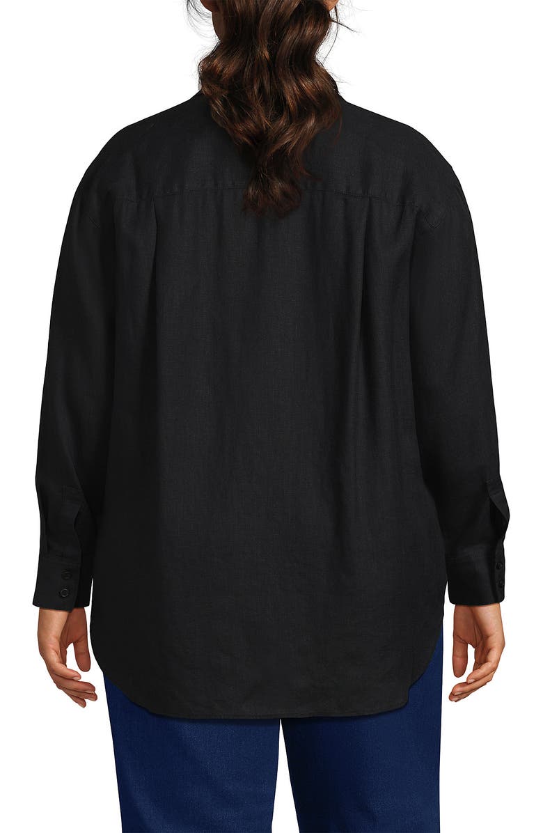 Lands' End Plus Size Linen Oversized Button Front Shirt, Alternate, color, Black