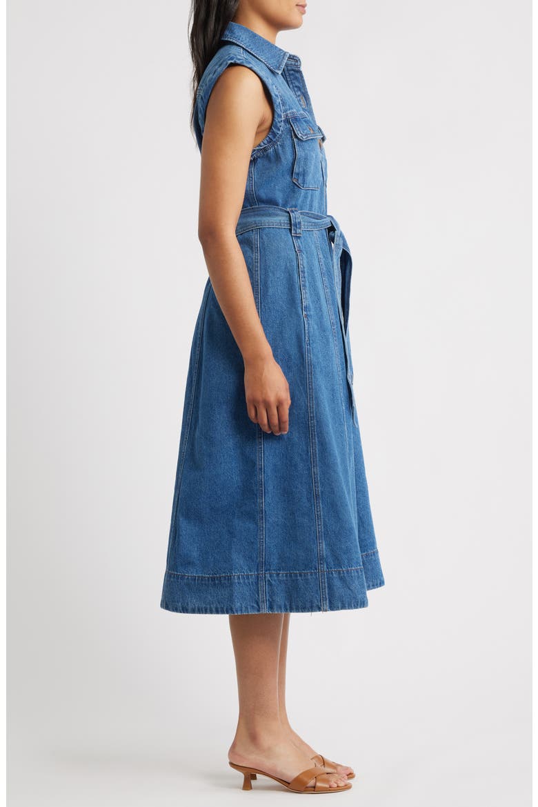 Sleeveless Tie Belt Denim Shirtdress, Alternate, color, MID BLUE