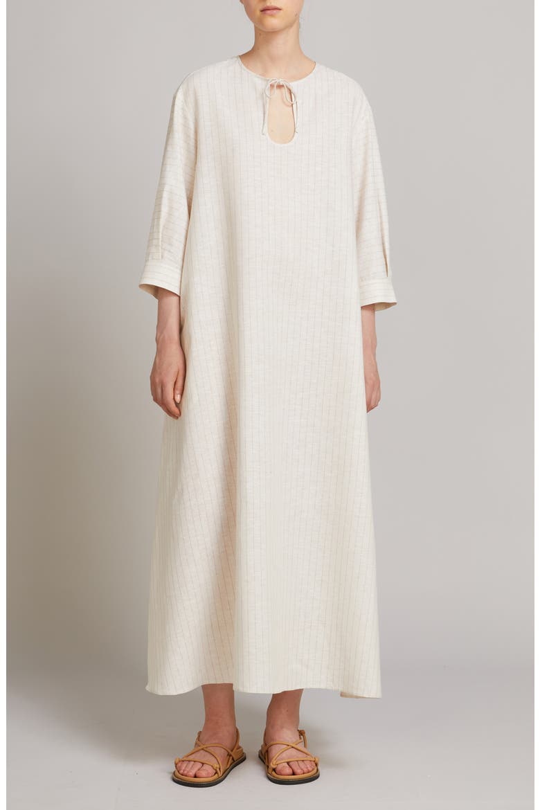 Memo Stripe Linen & Cotton Canvas A-Line Dress, Main, color, MILK