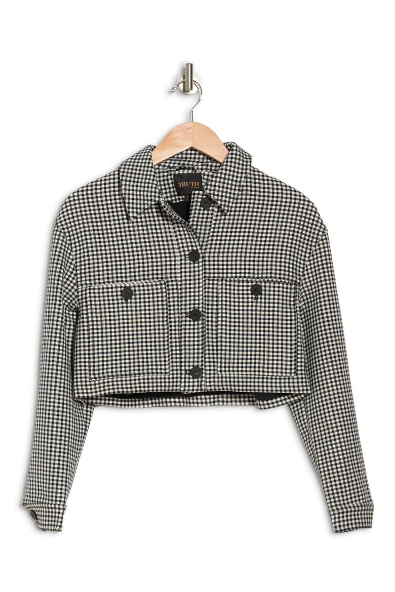 philosophy Long Sleeve Fulled Lined Cropped Button Jacket, Alternate, color, BLK/IVORY