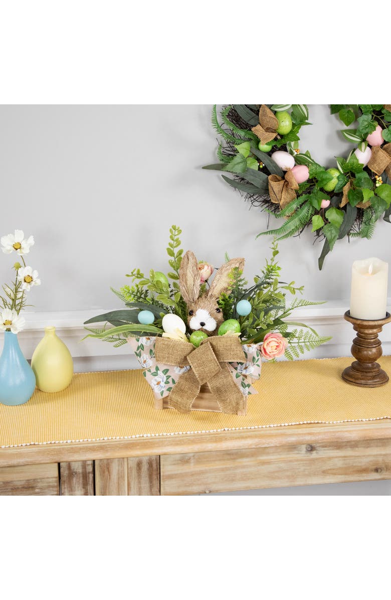 Northlight Boxed Floral Arrangement with Bunny Easter Decoration - 12", Alternate, color, Green