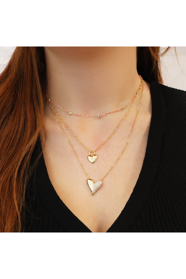 Pink Enamel Bead CZ Chain Necklace, Alternate, color, Pink