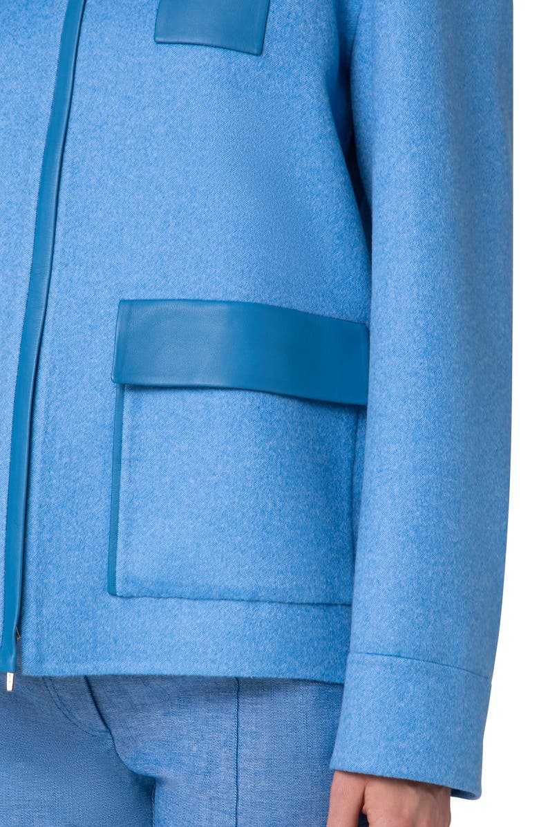 Akris Madelyn Cashmere Shirt Jacket with Leather Trim, Alternate, color, 