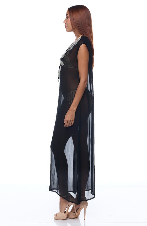 Ranee's Ranees Embellished Sheer Cover-up Dress In Black