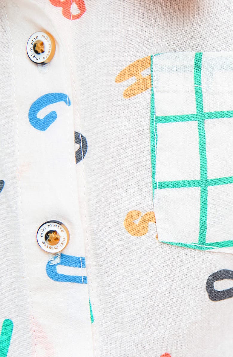 Miki Miette Kids' Alphabet Print Short Sleeve Button-Up Shirt, Alternate, color, Alphabet Soup