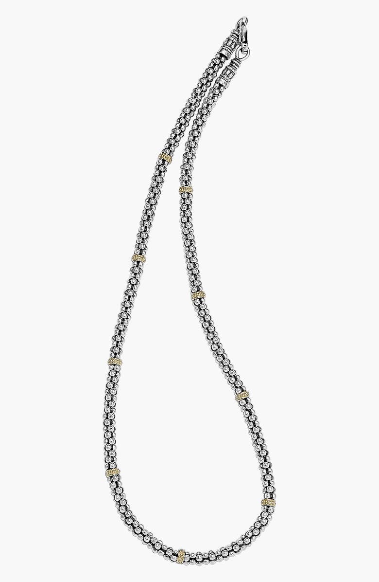 LAGOS Two-Tone Caviar Beaded Necklace, Alternate, color, Silver/ Gold