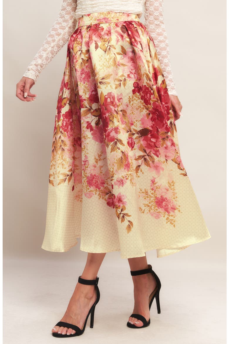 Floral Full Midi Skirt, Alternate, color, IVORY/ PINK