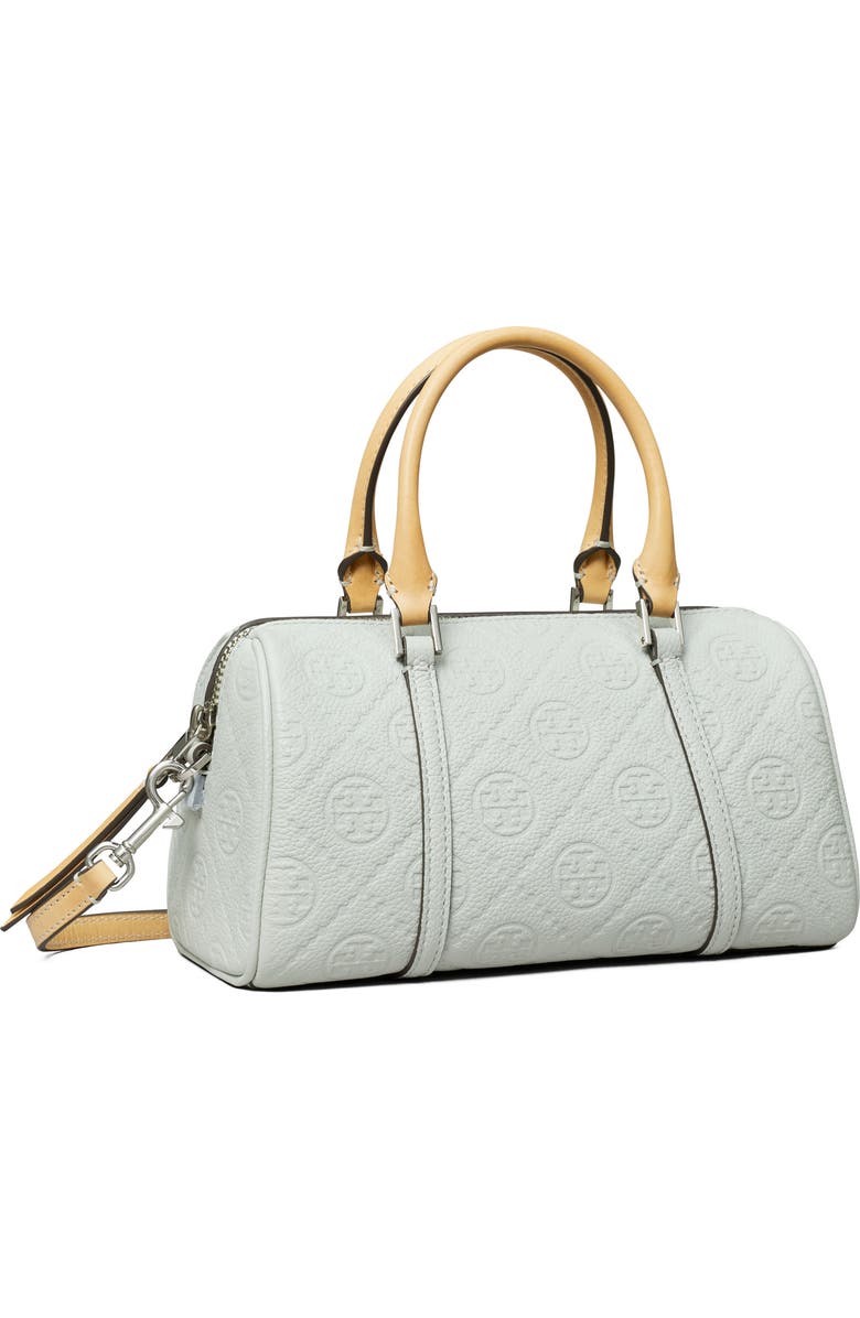 Tory Burch Mini T Monogram Leather Barrel Bag, Alternate, color, Light Titanium