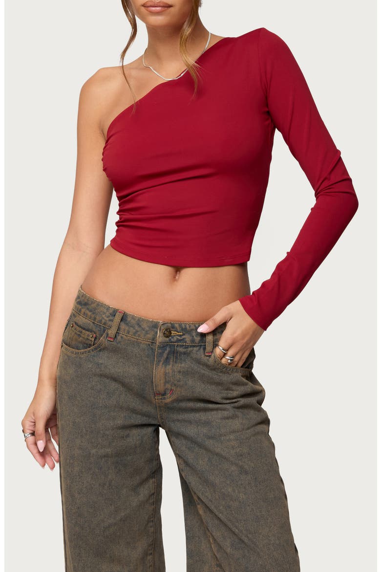 Mila Asymmetric Open Back Crop Top, Main, color, RED