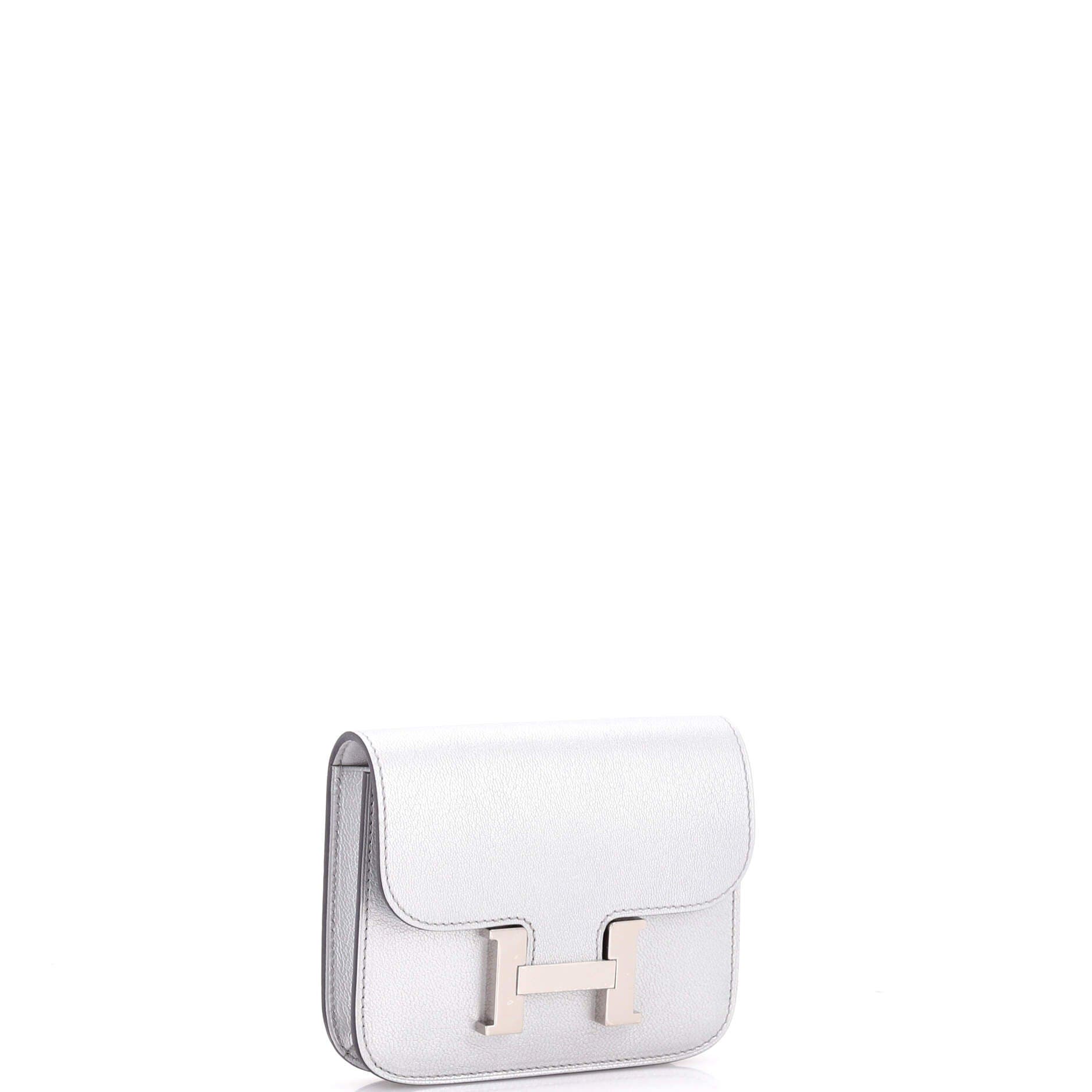 Pre-Owned Hermes Constance Slim Wallet Chevre Chamkilight, Alternate, color, Gris Argente