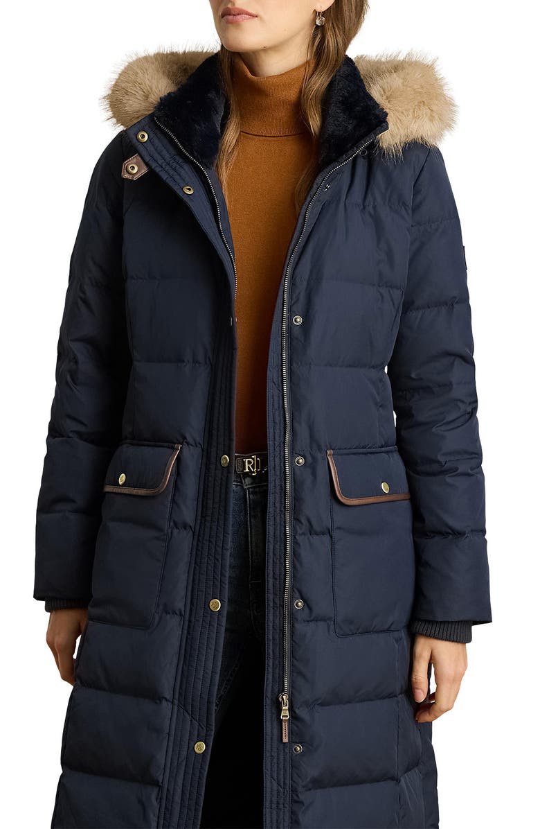 Lauren Ralph Lauren Quilted Down Longline Coat, Alternate, color, Dark Navy