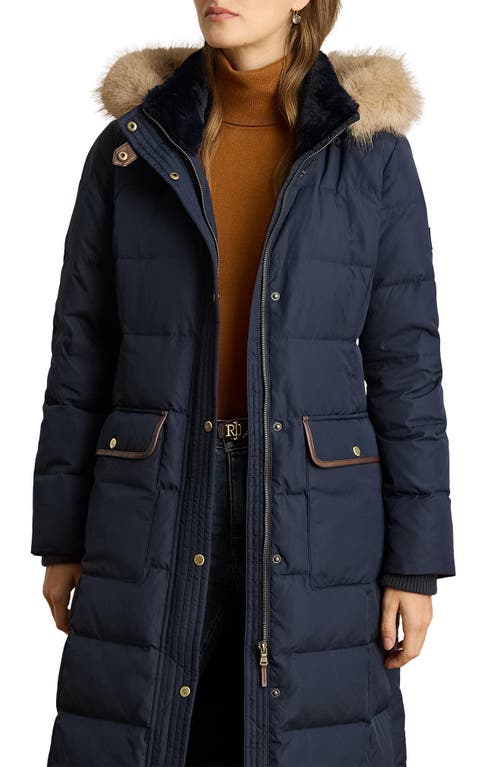 Ralph Lauren Lauren  Quilted Down Longline Coat In Blue