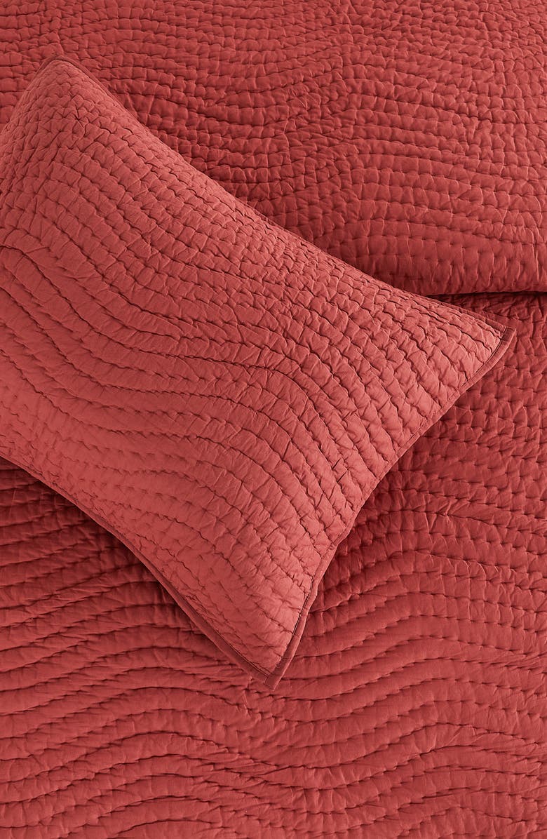 MELANGE HOME Voile Solid Cotton Quilt & Sham Set, Alternate, color, Burgundy