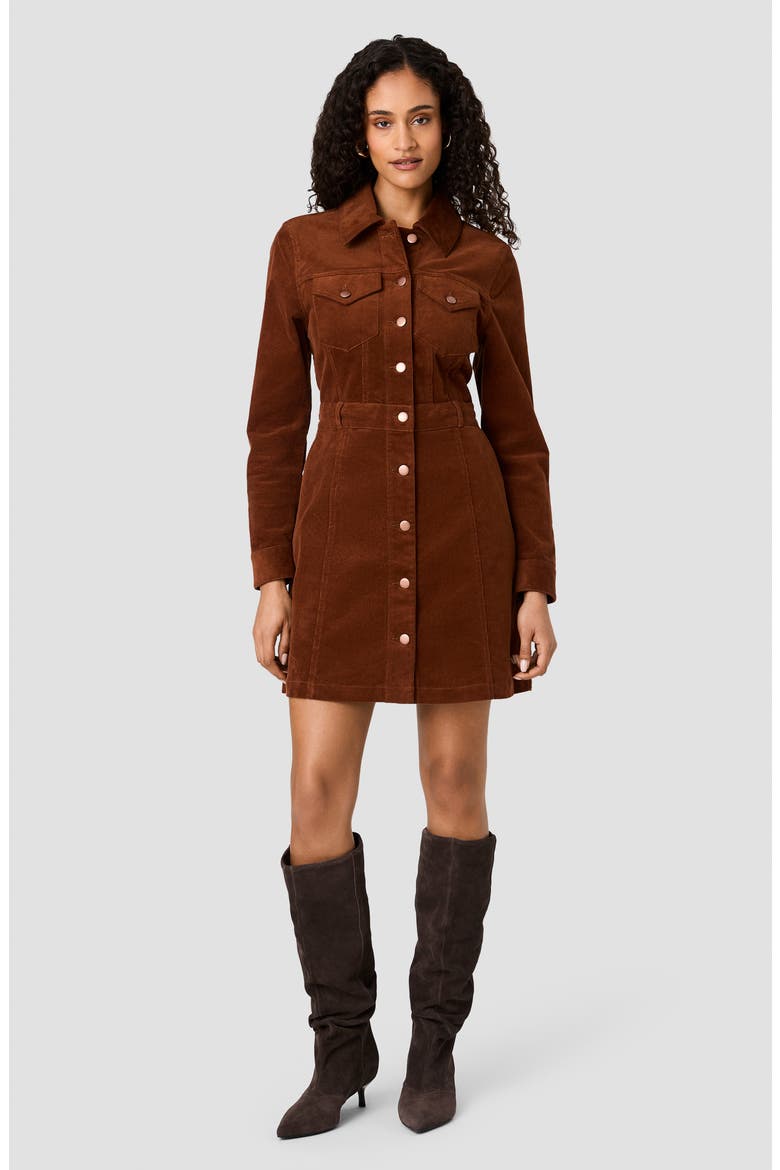 Casey Long Sleeve Corduroy Mini Shirtdress, Alternate, color, CHESTNUT BROWN