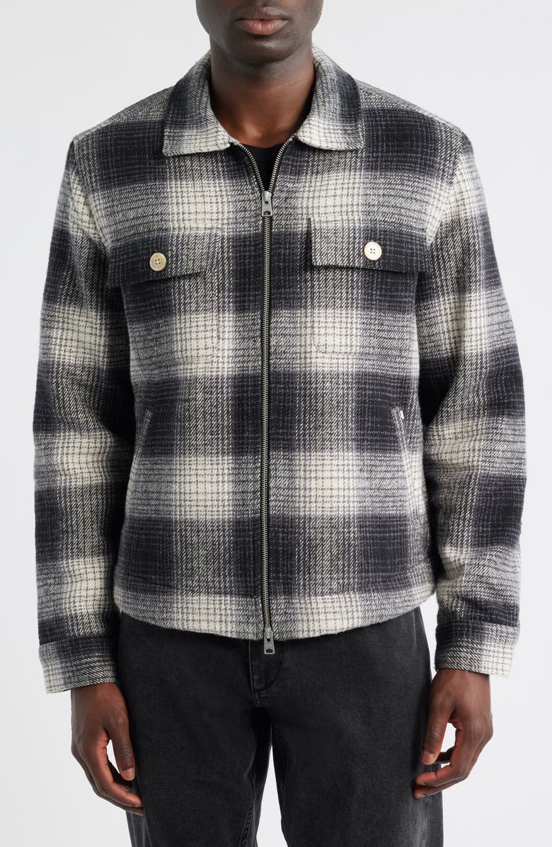 AllSaints Matheson Check Organic Cotton Jacket, Alternate, color, Black/ Off White