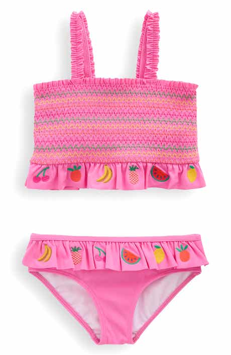 Mini Boden Kids' Smocked Embroidered Peplum Two-Piece Swimsuit