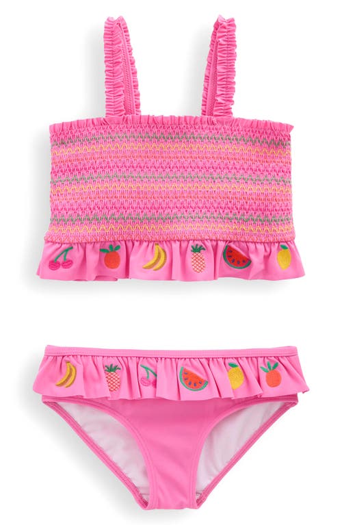 Shop Mini Boden Kids' Smocked Embroidered Peplum Two-piece Swimsuit