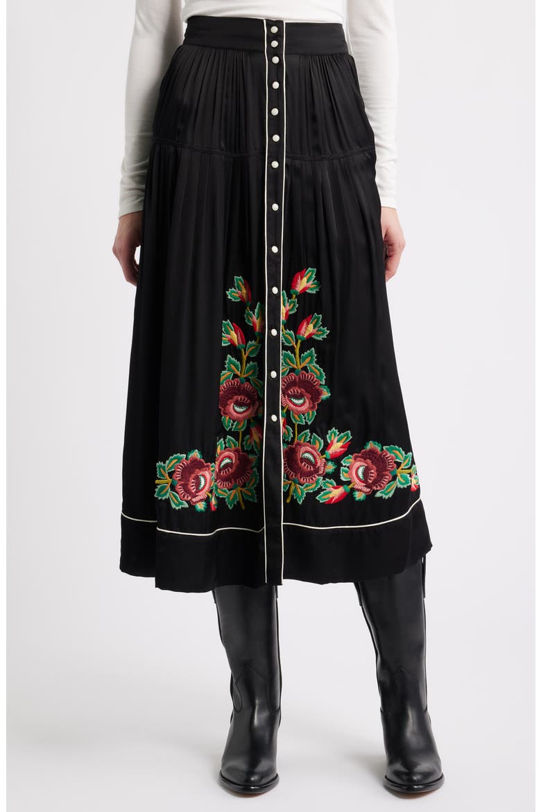 Heirloom Rose Embroidered Skirt, Main, color, BLACK