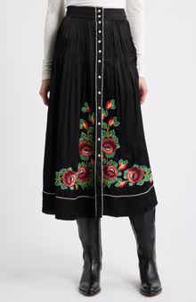THE GREAT. Heirloom Rose Embroidered Skirt